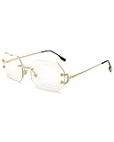 Pro Acme Rimless Rectangle Sunglasses for Men Women Polygon Frameless Tinted Shade Glasses (Gold/Transparent)