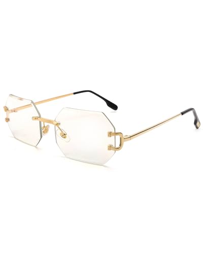 Pro Acme Rimless Rectangle Sunglasses for Men Women Polygon Frameless Tinted Shade Glasses