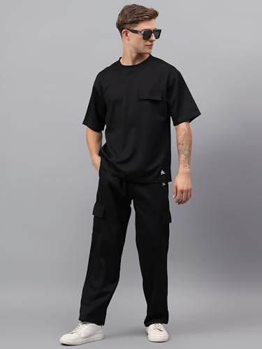 Image of YHA Casual Oversize Round Neck Gents TrackSuit Stylish Summer Half Sleeves Mens Cord Set With Full Pant Lightweight Breathable Polycotton Fabric Co-ord Sets For Men