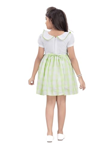 Image of Aarika Girls Green Colour Checks Print Cotton Frock