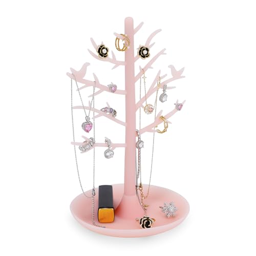 Zegcohjave Jewelry Holder Organizer Tree Silicone Necklace Display Stand Earring Bracelet Ring Holder Small Jewelry Storage Tower for Vanity Gift for Women (Light pink)