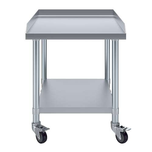 Image of AmGood Stainless Steel Equipment Stand with Undershelf + Casters, Heavy Duty, Commercial Grade, NSF Certified (30 inch Width x 24 inch Length + Casters)