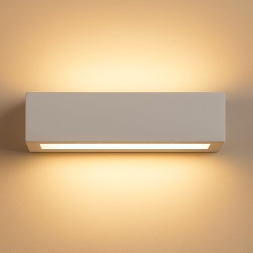 Applique di ceramica gesso bianca forma rettangolare moderna 1xe27 led luce sopra sotto pitturabile made in Italy