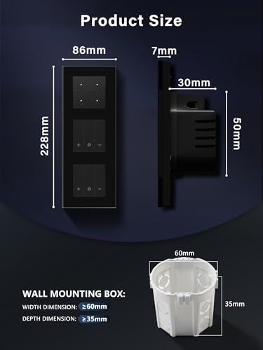 BSEED Smart Lichtschalter mit Doppel WIFI Dimmer Schalter,LED Dimmschalter Unterputz,Kompatibel mit Alexa&Google Home,Smart Zeitpl&auml;ne,4 Fach 1 Weg Wlan Wandschalter Schwarz(Neutralleiter Erforderlich)