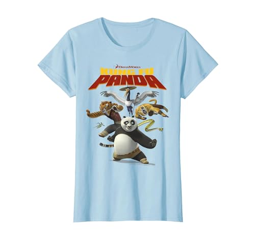 Kung Fu Panda Group Shot Action Portrait Movie Logo T-Shirt, Women, Baby Blue, Small