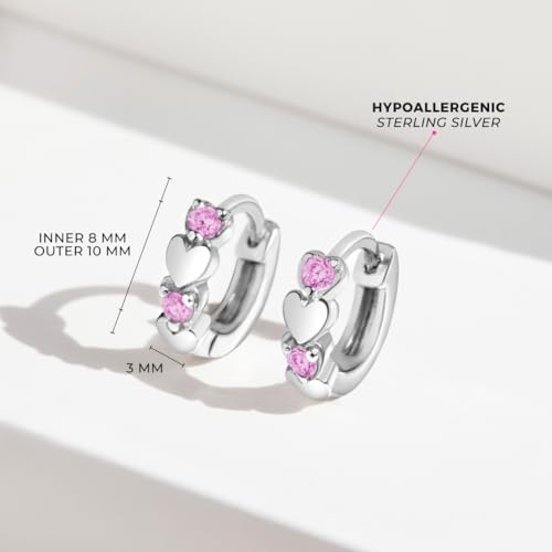 925 Sterling Silver Shining Cubic Zirconia Heart Huggie Hoop Earrings for Toddlers & Little Girls - Beautiful Heart Themed Jewelry Gift - Fashionable Earrings4