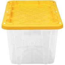 27 Gal. Tough Tote Storage Bin, Clear with Yellow Snap-On Lid, Stackable and Modular, 28.5 x 19.6 x 15.2 in