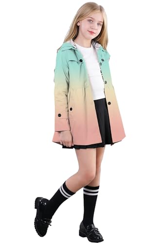 Image of Betusline Girl's Single Breasted Trench Coat Hooded Dress Coat Outerwear, 2-14 Years