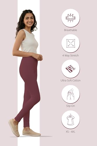 Image of Women's Cotton Lycra Ankle Length Leggings | Regular Rise, Soft 4 Way Stretch Fabric | Casual & Ethnic Wear