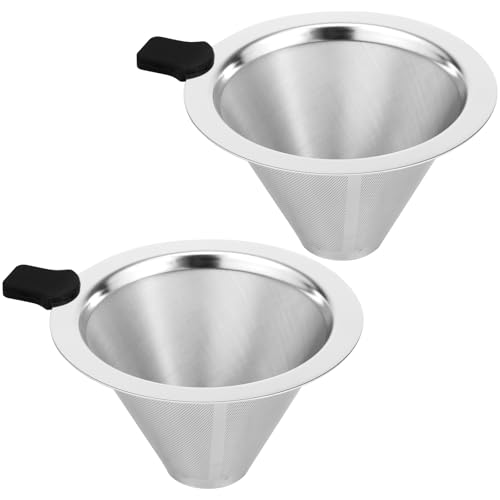 2 filtros de café, acero inoxidable de malla fina de doble capa, filtro de café cónico, filtro para cafetera, reutilizable, accesorio de café sin papel, permanente, filtro de mano para casa, oficina