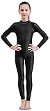 Mvefward Kids High Neck Zip Long Sleeve Spandex One Piece Unitard Full Body Leotard for Girls Black...