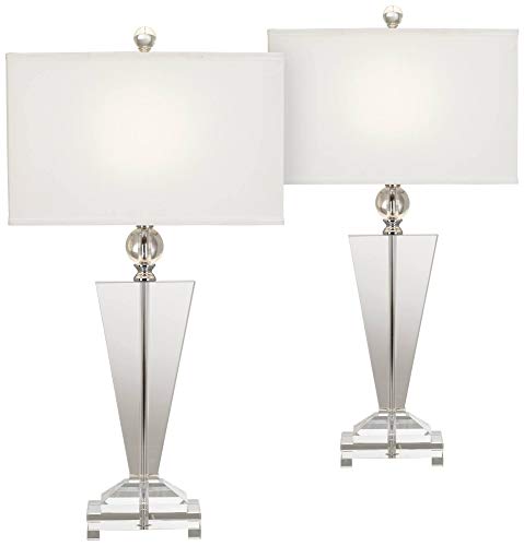 Modern Contemporary Style Table Lamps Set of 2 Art Deco Crystal Trophy Off White Rectangular Shade Decor for Living Room Bedroom House Bedside Nightstand Home Office Family - Vienna Full Spectrum