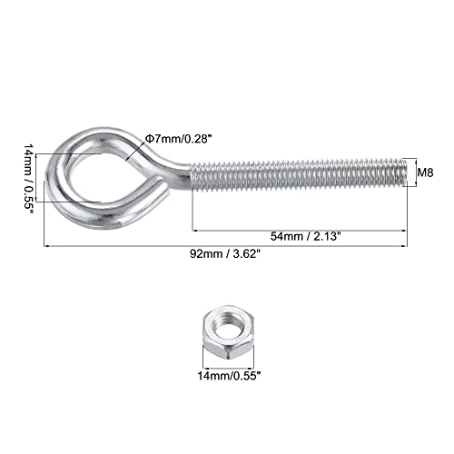 Image of uxcell M8x60mm Eye Hooks Screws Bolts Kit, 10pcs Carbon Steel Hanger Eyelet Hooks Screw with Hex Nuts for Metal Hook, Wood Terminal Ring Hooks