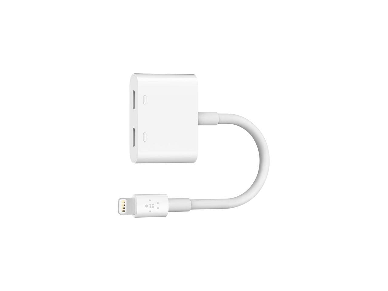 Belkin Adaptateur Lightning Rockstar Audio + Recharge (Adaptateur de Recharge pour iPhone 12, 12 Pro, 12 Pro Max, 12 Mini, 11, 11 Pro/Pro Max, XS, XS Max, XR, X, SE, 8/8 Plus, etc.) Blanc F8J198btWHT