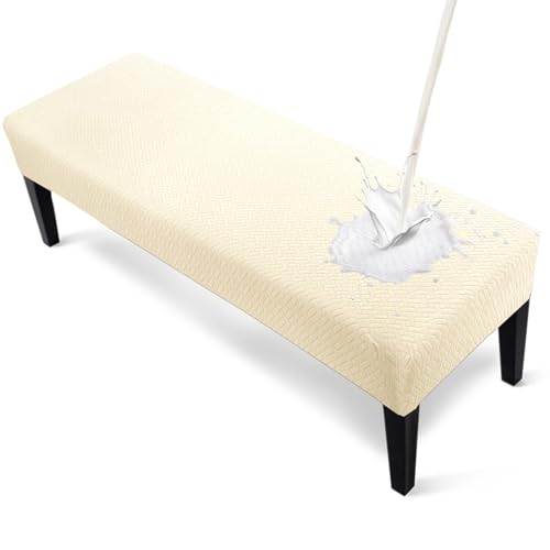 Zooody Bench Cover Waterproof Bench Covers Slipcover Rectangle Stretch Bench Covers for Dining Room Kitchen Washable Bench Slipcover Protector (Waterproof Crean Bench Cover)