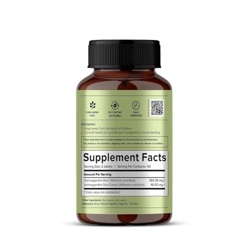 Image of Jiva Ashwagandha Tablet | 100% Ayurvedic Formulation | Boosts Immunity and Energy Level | Strengthens Nervous System, Reduces Stress & Anxiety | Balances Kapha & Vata Doshas | 60 Tablets | Pack of 1