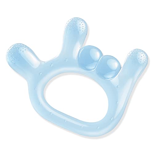 Baby Teether Pacifier, Chrxbei Teething Toys for Babies 3-12 Months, Soft Silicone teethers for Chew and Sensory Exploration and Teething Relief Soothe Babies Gums (1 Pack Rock Finger, Blue)