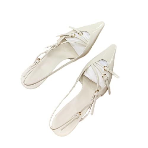 Women's Patent Leather Kitten Heel Slingback Pumps Fashion Adjust Buckle Strap Pointed Toe Comfortable Low Heels Dress Shoes for Party Prom Dating Working