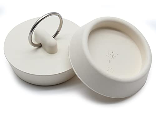 Bonsicoky 2Pcs Rubber Drain Stopper Fits 1-5/8 Inch to 1-3/4 Inch Bathtub Drain Plug with Hanging Ring Bathtub Stopper Plug for Kitchen and Bathroom White