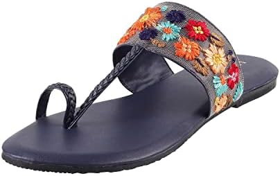 Metro Women's Flat Floral Embellished Fashion Kolhapuri Chappal Sandals