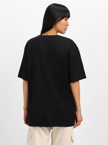 Image of JUNEBERRY Round Neck Drop Shoulder Round Neck Black & White Graphic Printed Pure Cotton Oversized Baggy Fit Half Sleeve T-Shirt for Women & Girls (Sizes: S to 2XL)