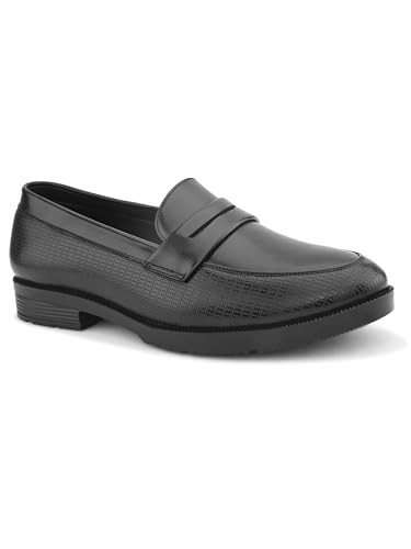 Image of STANPHORD Mens Loafers Men Black Solid Leatherette Formal Slip on Durable Moccasins Penny Loafers Shoes Without Laces