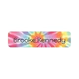 Name Bubbles - Custom Small Rectangle Waterproof Name Labels for Kids (64 Labels) - Personalized Name Tag Stickers for Daycare, Lunch Boxes, Water Bottles, Shoes, and School Supplies (Tie-dye)