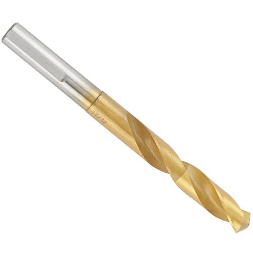 Cinrusge 17/32 Drill Bit M2 High Speed Steel Titanium Coated 17/32 Inch Drill Bits Set for Metal Stainless Steel 1/2 Reduced Shank