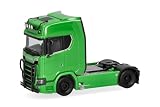 Herpa modello di camion Scania CS 20 Highline trattore stradale con barra portafari e paracolpi, 2 assi, verde, in scala 1:87, pezzo da collezione, modello tedesco, statuetta plastica