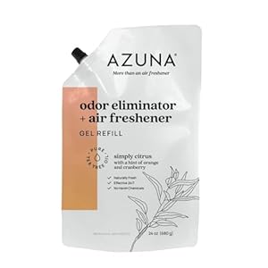 Azuna All-Natural Odor Remover Gel Refill Pouch | Air Purifier with Tea Tree Oil | Plant-Based & Long Lasting | for Pet Odors, Smoke & Strong Odors | Simply Citrus, 24 oz.