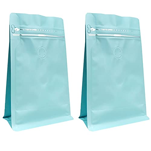 VOLWCO 50PCS Bolsas de Mylar de Aluminio for Granos de Café Ziplock Levántate Almacenamiento de Alimentos a Largo Plazo con una Válvula de Aire Unidireccional(Blue,1lbs)