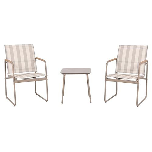 Home Deco Factory HDO7435 - Salón de jardín Namur 3 Piezas - Juego de 2 sillas y Mesa Baja de Acero y Vidrio Templado - Ideal para terraza y jardín - Cómodo y Elegante - Beige