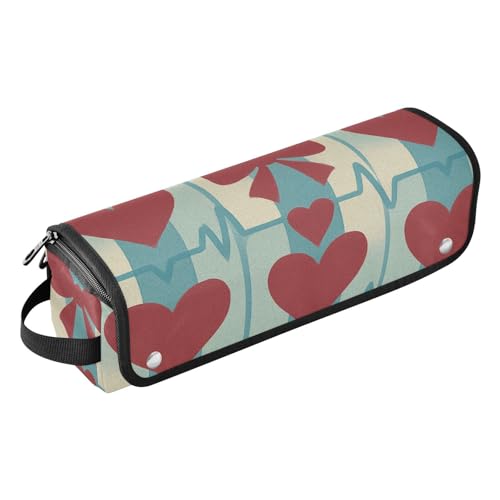 Bolsa de viaje para herramientas de cabello con almohadilla resistente al calor impermeable para rizador, plancha, alisador y rizadores, diseño portátil Retro_Heart_Health miniatura 1