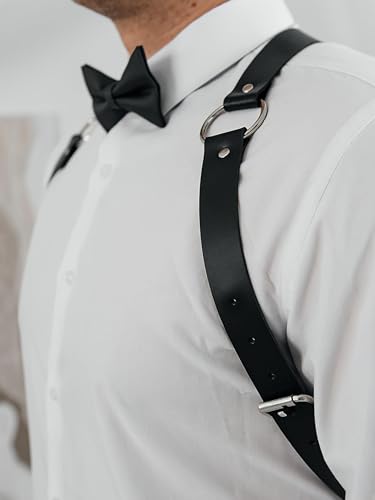 Männer Faux Leder Brust Gurt, verstellbarer Schultergurt Gurt mit Legierung Ringe, gotische Punk Mode Körper Zubehör für Festival, Rave, Bühne Outfit – Bild 3