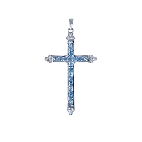 Pendentif croix femme hypoallergénique en argent 925 topaze bleue