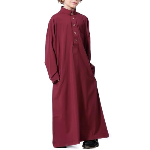 BILIKEYU Boys Girls Muslim Clothes Long Sleeve Turtleneck Buttons Down Maxi Robes with Pockets for Kids 3 to 144