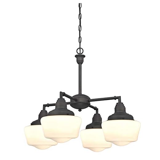 Westinghouse Lighting 6342000 Scholar Four-Light Indoor Convertible Chandelier/Semi-Flush Ceiling Fixture, Oil Rubbed Bronze Finish with White Opal Glass, Oil-Rubbed Bronze