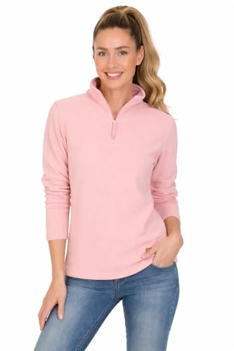 Blu Apparel Pull en polaire à fermeture éclair 1/4 pour femme - Pull chaud pour randonnée, plein air, camping, rose, 40