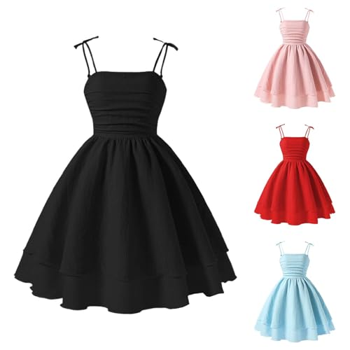 Girl's Cute Short Dresses Size 14-17 Smocked Ruched A Line Swing Dress Layered Tie Shoulder Flowy Sundress