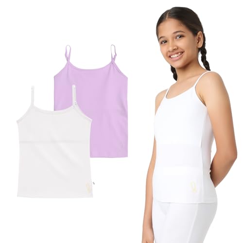 Image of YouGotPlanB Cotton Padded Camisole | Pack of 2 | Ages 8-16 Years | Built-in Light Padding | Full Coverage | Ideal for School