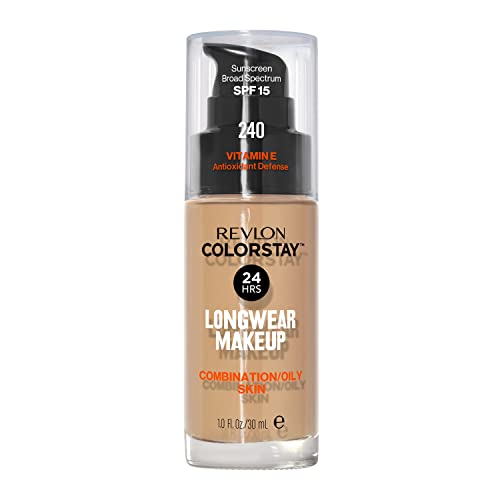 Revlon Liquid Foundation, ColorStay Face Makeup for Combination & Oily Skin, SPF 15, Medium-Full Coverage with Matte Finish, 240 Medium Beige, 1 Fl Oz