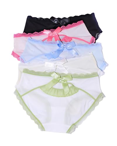 Sweet Bow Underwear for Teen Girls Age 8-16 Milk Silk Comfy Panty Set Frill Trim Soft Cotton Crotch Mid-rise Briefs
