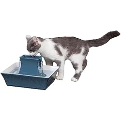 PetSafe Drinkwell Pagoda Fountain - Hygienic Ceramic Continuous Flowing Fountain - Elevated Upper Bowl & Double Free-Falling Stream Design - Minimalist Pet Hydration Station - 70 oz Capacity