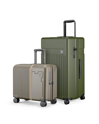 Image of EUME Overnighter 16 inch and Classic Check - in Large 75 Cm Luggage Trolley Bags for Travel - Set of 2 (Olive Green) | Polycarbonate (PC) 8 Hinomoto Wheels Suitcase | Trolley Bags | Luggage Trolley