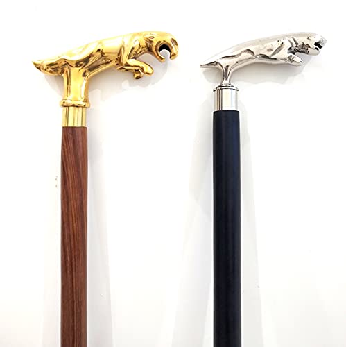 2 bastones Jaguar de 37 pulgadas aprox. de oro y plata para hombres y mujeres, bastones victorianos con mango de latón Cover