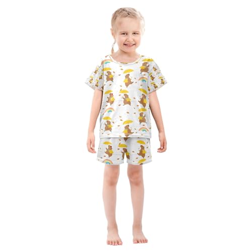 senya Capybara Take An Umbrella Summer Pajamas Set Short Cotton Sleepwear 2 Piece3