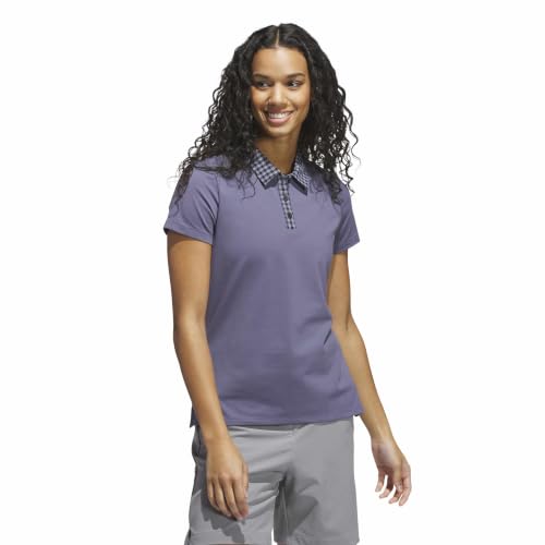 adidas Golf Women's Standard Ultimate365 Gingham Polo Shirt, Preloved Violet