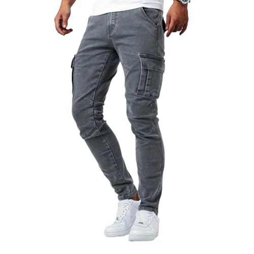 Men's Slim Fit Stretch Cargo Jeans Ripped Skinny Pants Side Pockets Design Casual Streetwear3