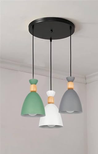 Image of Modern 3-Light Pendant Hanging Light for Ceiling, Aluminium Dome Hanging Lamp for, Grey Green White, Cluster Set