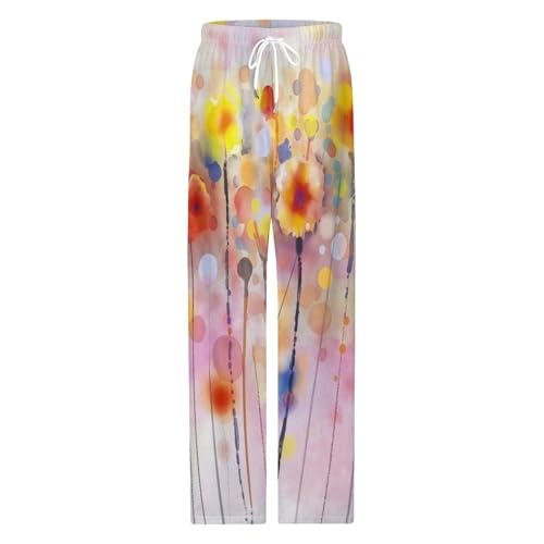 Bagea-Ka Watercolor Poppy Flower Pattern Mens Pajama Pants Lounge Sleep Long Pants with Pocket Loungewear4